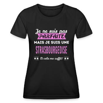 Je ne suis pas parfaite Strasbourgeoise - T-shirt sport Femme - noir - Devant - AI Model Female 172 light (172cm)