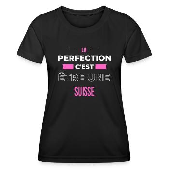 La perfection, c'est être une Suisse - T-shirt sport Femme - noir - Devant - AI Model Female 172 light (172cm)
