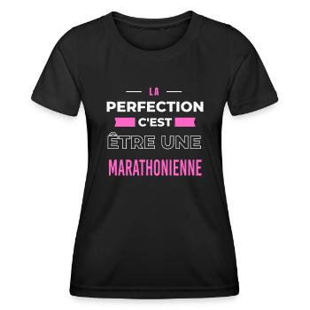 La perfection, c'est être une marathonienne - T-shirt sport Femme - noir - Devant - AI Model Female 172 light (172cm)