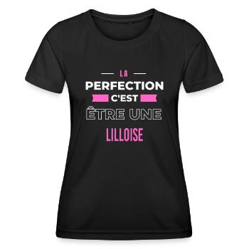 La perfection, c'est être une Lilloise - T-shirt sport Femme - noir - Devant - AI Model Female 172 light (172cm)