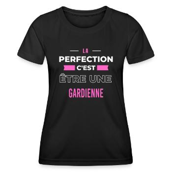 La perfection, c'est être une gardienne - T-shirt sport Femme - noir - Devant - AI Model Female 172 light (172cm)