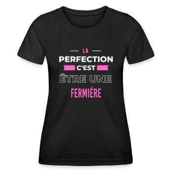 La perfection, c'est être une fermiére - T-shirt sport Femme - noir - Devant - AI Model Female 172 light (172cm)