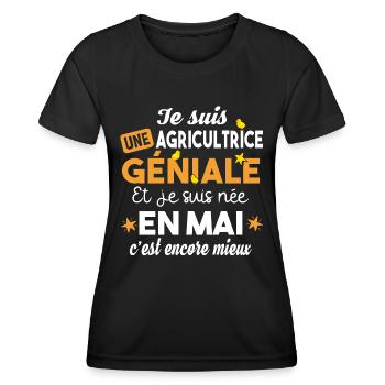 Agricultrice femme. Poussin poulailler ferme - T-shirt sport Femme - noir - Devant - AI Model Female 172 light (172cm)