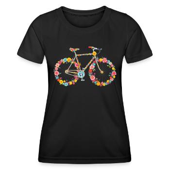 Sport Vélo Fleurs Femme Cycliste - T-shirt sport Femme - noir - Devant - AI Model Female 172 light (172cm)