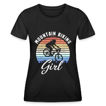 Mountainbike-Mädchen Retro Sonnenuntergang Geschenk - Frauen Funktions-T-Shirt - Schwarz - Vorne - AI Model Female 172 light (172cm)