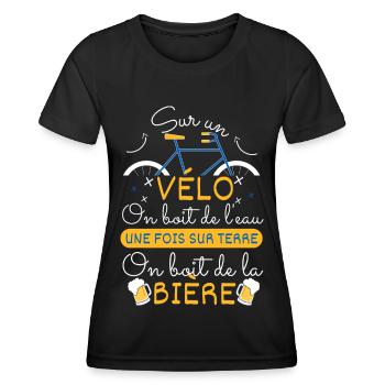 Sur un Vélo on boit de l eau sur terre de la bière - T-shirt sport Femme - noir - Devant - AI Model Female 172 light (172cm)