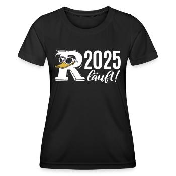 Rente Ente Cartoon 2025 läuft! - Frauen Funktions-T-Shirt - Schwarz - Vorne - AI Model Female 172 light (172cm)