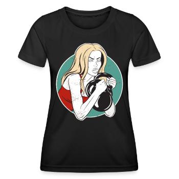 Bodybuilder Leg Day Girl Kettlebells Fitness - T-shirt sport Femme - noir - Devant - AI Model Female 172 light (172cm)