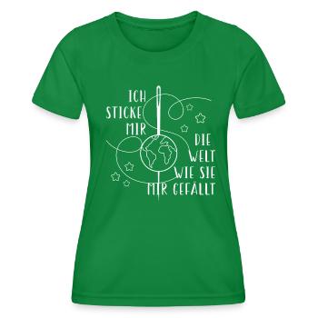 Lustiges Sticke Welt Wie Gefällt Sticken Stickerin - Frauen Funktions-T-Shirt - Kelly Green - Vorne - AI Model Female 172 dark (172cm)