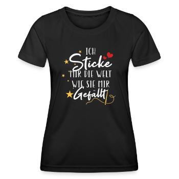 Lustiges Sticke Welt Wie Gefällt Sticken Stickerin - Frauen Funktions-T-Shirt - Schwarz - Vorne - AI Model Female 172 light (172cm)