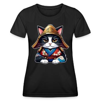 Cute samurai cat - Women's Functional T-Shirt - black - Front - AI Model Female 172 light (172cm)
