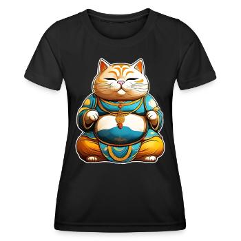 Fat cat in Buddha position - Women's Functional T-Shirt - black - Front - AI Model Female 172 light (172cm)