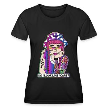 POP-ART COMIC TATTOO GIRL LIKE I CARE? - Women's Functional T-Shirt - black - Front - AI Model Female 172 light (172cm)