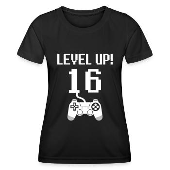 16e anniversaire Monter de niveau - T-shirt sport Femme - noir - Devant - AI Model Female 172 light (172cm)
