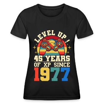 Level 45 1977 Birthday Gamer 45 years - Women's Functional T-Shirt - black - Front - AI Model Female 172 light (172cm)