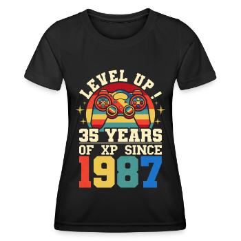 Level 35 1987 Birthday Gamer 35 years - Women's Functional T-Shirt - black - Front - AI Model Female 172 light (172cm)