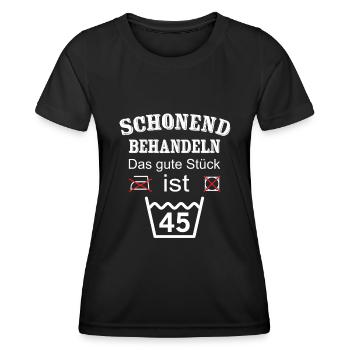 Schonend Behandeln Geschenk zum 45. Geburtstag - Frauen Funktions-T-Shirt - Schwarz - Vorne - AI Model Female 172 light (172cm)