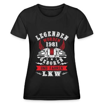 LKW-Fahrer Geburtstags Shirt Legende 1981 Geschenk - Frauen Funktions-T-Shirt - Schwarz - Vorne - AI Model Female 172 light (172cm)