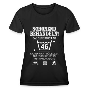 Schonend Behandeln Geschenk zum 46. Geburtstag - Frauen Funktions-T-Shirt - Schwarz - Vorne - AI Model Female 172 light (172cm)
