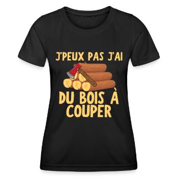 J peux pas j ai du bois à couper - T-shirt sport Femme - noir - Devant - AI Model Female 172 light (172cm)