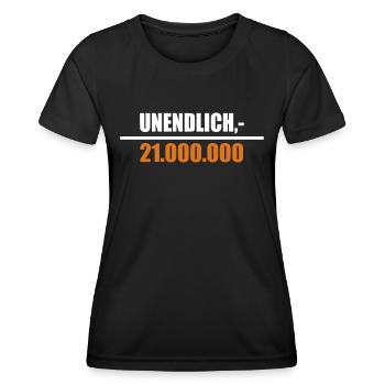 Unendlich geteilt durch 21 Millionen - Frauen Funktions-T-Shirt - Schwarz - Vorne - AI Model Female 172 light (172cm)