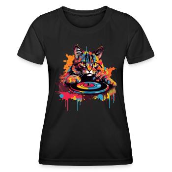 Vinyle coloré Cat Vinyl Record Turntable - T-shirt sport Femme - noir - Devant - AI Model Female 172 light (172cm)