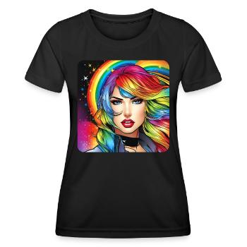 Cool woman in rainbow colors - Women's Functional T-Shirt - black - Front - AI Model Female 172 light (172cm)