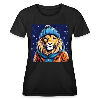 Lion cool avec chapeau d’hiver et neige - T-shirt sport Femme - noir - Devant - AI Model Female 172 light (172cm)