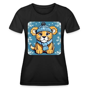 Mignon lionceau avec chapeau d’hiver et neige - T-shirt sport Femme - noir - Devant - AI Model Female 172 light (172cm)