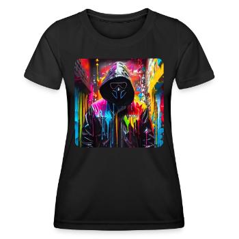 Cyberpunk Anonyme - T-shirt sport Femme - noir - Devant - AI Model Female 172 light (172cm)