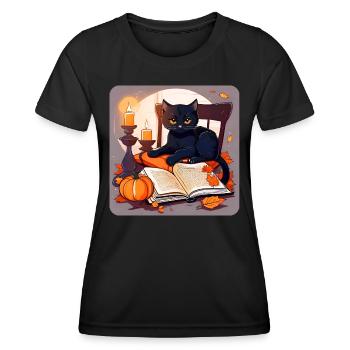 Black cat in halloween mood - Women's Functional T-Shirt - black - Front - AI Model Female 172 light (172cm)