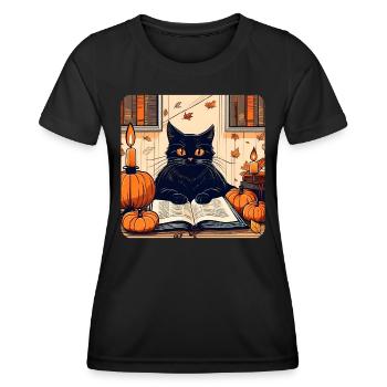 Black cat in halloween mood - Women's Functional T-Shirt - black - Front - AI Model Female 172 light (172cm)