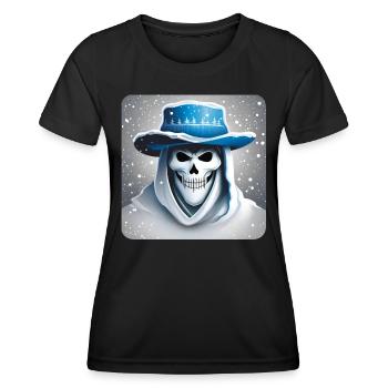 Grinning skull in hoodie with hat and snow - Women's Functional T-Shirt - black - Front - AI Model Female 172 light (172cm)
