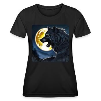 Big Wolf in Full Moon - Women's Functional T-Shirt - black - Front - AI Model Female 172 light (172cm)