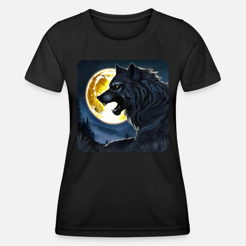 Big Wolf in Full Moon - Women's Functional T-Shirt - black