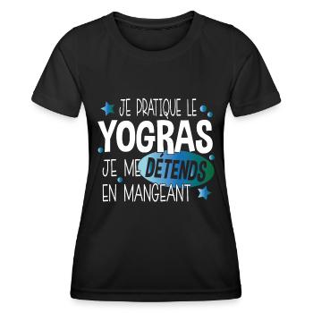 Yogras Yoga Détendre Manger Cadeau Humour Food - T-shirt sport Femme - noir - Devant - AI Model Female 172 light (172cm)