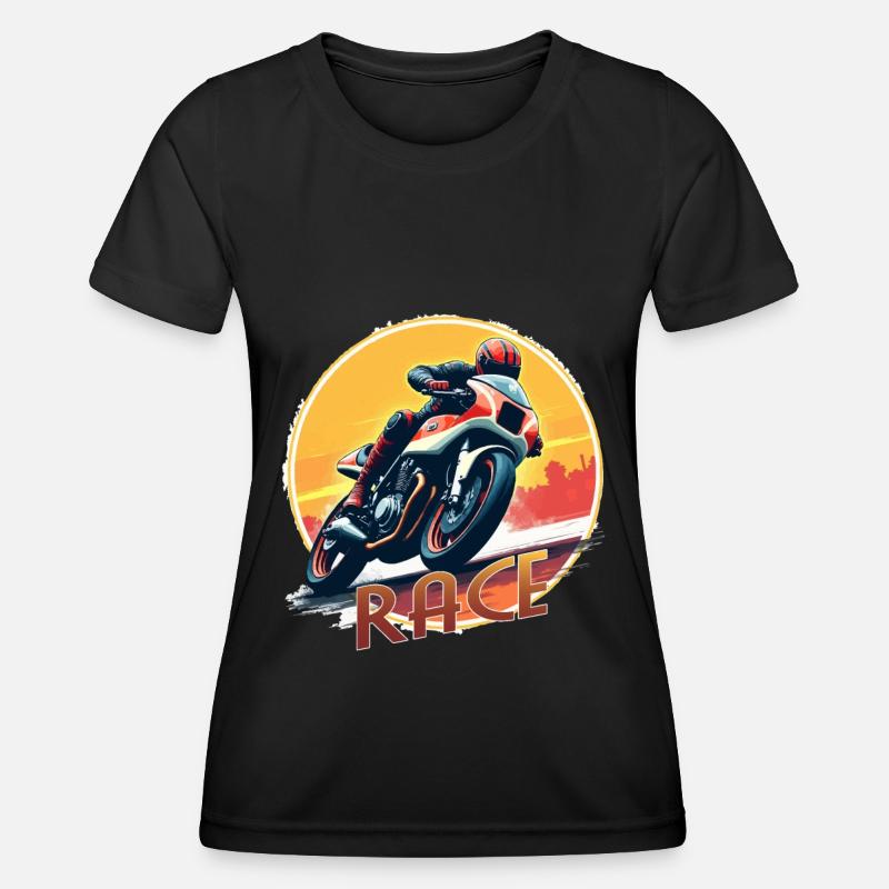 Motorcycle. Bikers in retro look. Run. - Women's Functional T-Shirt - black
