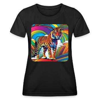 Spirit Animal Tiger in bunten Farben - Frauen Funktions-T-Shirt - Schwarz - Vorne - AI Model Female 172 light (172cm)