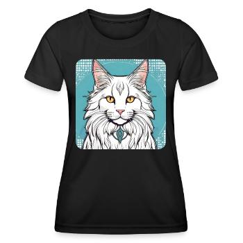 Fier chat Maine Coon blanc aux yeux jaunes - T-shirt sport Femme - noir - Devant - AI Model Female 172 light (172cm)