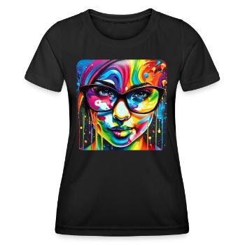 Woman with glasses in grafitti style - Women's Functional T-Shirt - black - Front - AI Model Female 172 light (172cm)