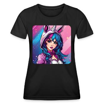 Jolie fille d’anime avec un sweat à capuche licorne - T-shirt sport Femme - noir - Devant - AI Model Female 172 light (172cm)