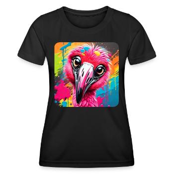 Funny pink bird in graffiti style - Women's Functional T-Shirt - black - Front - AI Model Female 172 light (172cm)