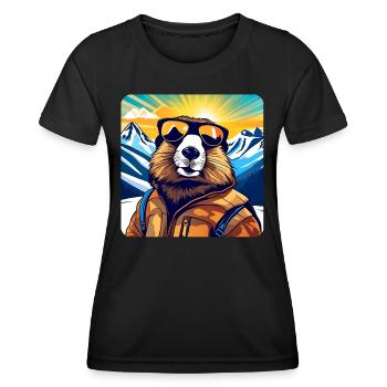 Cooles Murmeltier in den Alpen mit Sonnenbrille - Frauen Funktions-T-Shirt - Schwarz - Vorne - AI Model Female 172 light (172cm)