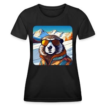Cooles Murmeltier in den Alpen mit Sonnenbrille - Frauen Funktions-T-Shirt - Schwarz - Vorne - AI Model Female 172 light (172cm)