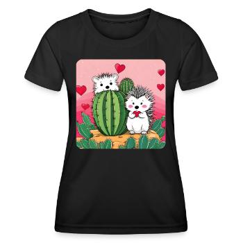 Igel Paar mit Kaktus - Frauen Funktions-T-Shirt - Schwarz - Vorne - AI Model Female 172 light (172cm)