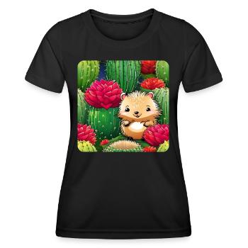 Niedlicher Igel im Kaktusfeld - Frauen Funktions-T-Shirt - Schwarz - Vorne - AI Model Female 172 light (172cm)