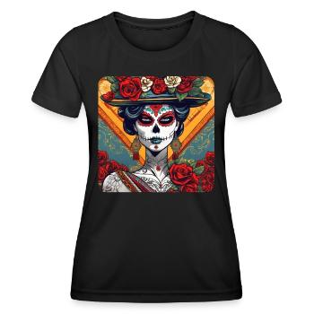 Dia de los Muertos Woman with Roses - Women's Functional T-Shirt - black - Front - AI Model Female 172 light (172cm)