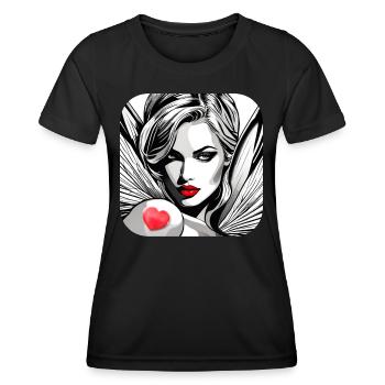 Angel with red heart tattoo - Women's Functional T-Shirt - black - Front - AI Model Female 172 light (172cm)