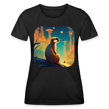 Suricate mignon en automne - T-shirt sport Femme - noir - Devant - AI Model Female 172 light (172cm)