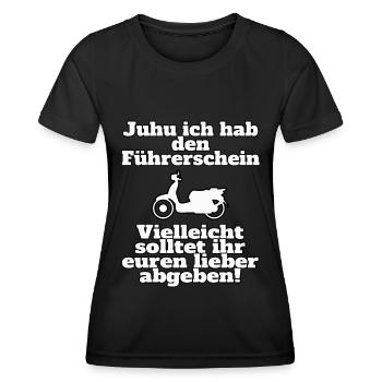 Ich habe den Mofaführerschein - Frauen Funktions-T-Shirt - Schwarz - Vorne - AI Model Female 172 light (172cm)